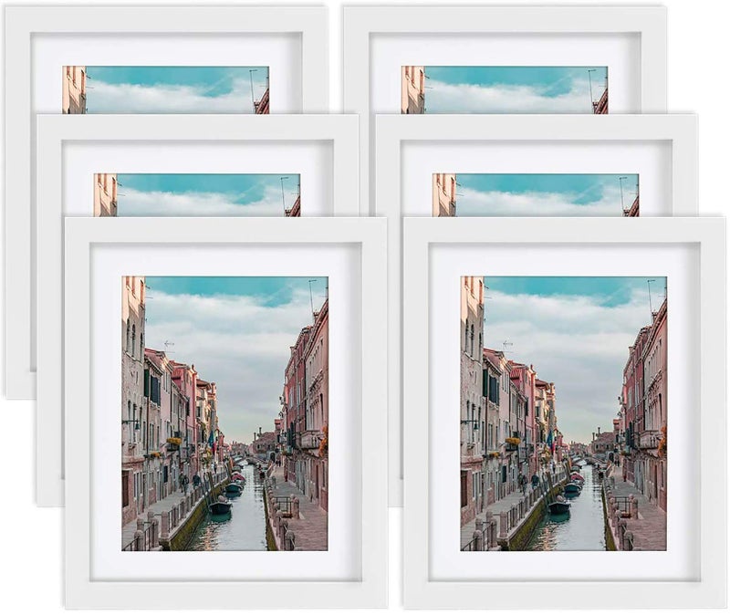 WUTL 8x10 White Picture Frames Nature Solid Wood 6 Pack for Wall Mounting and Tabletop Display - Image 1